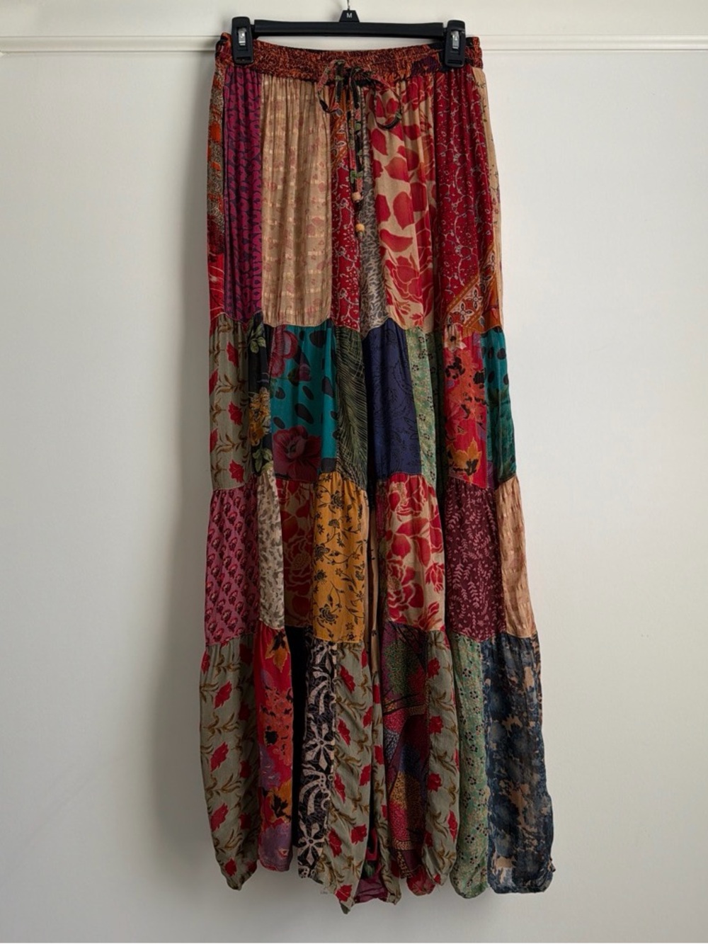 Young Threads Flared Patchwork Chiffon Pants M Jewel Tone Boho Festival NWT